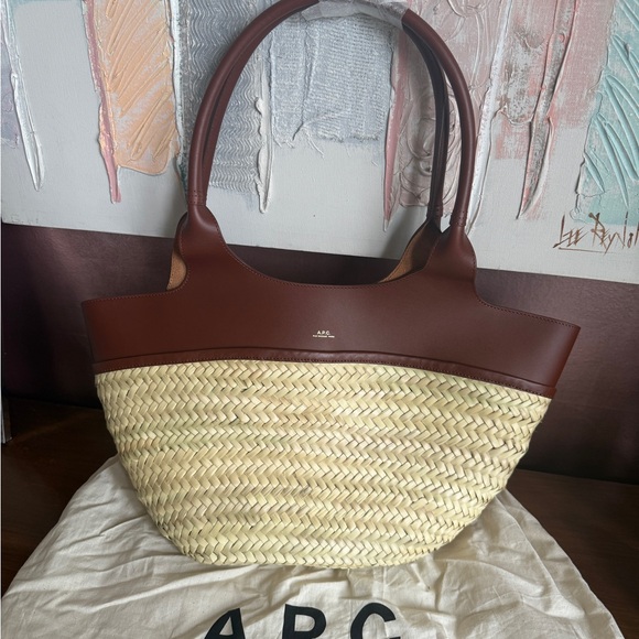 A.P.C. Beige & Brown Tanger Basket Woven Straw Tote Bag - Picture 1 of 5